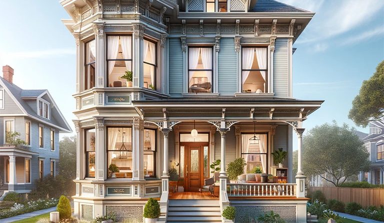 Digital image of a large home with a front lawn and porch to support sustainable housing article