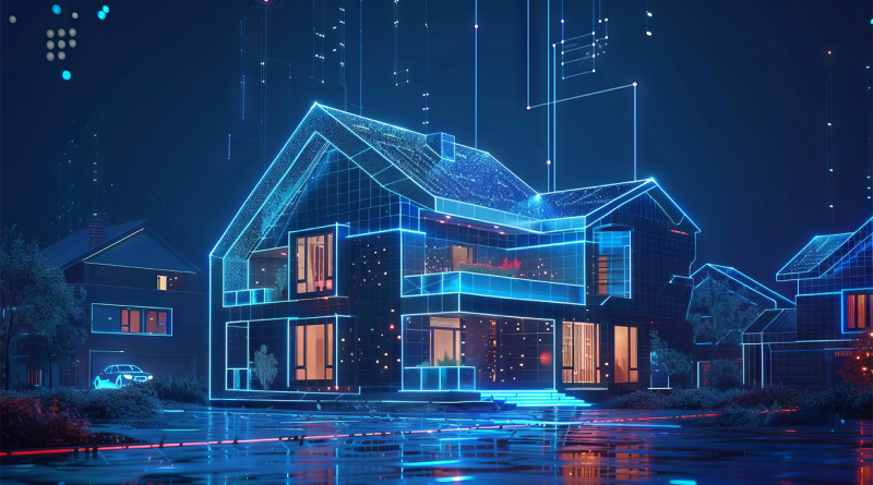 A digital blueprint of a modern house to support architecture AI article