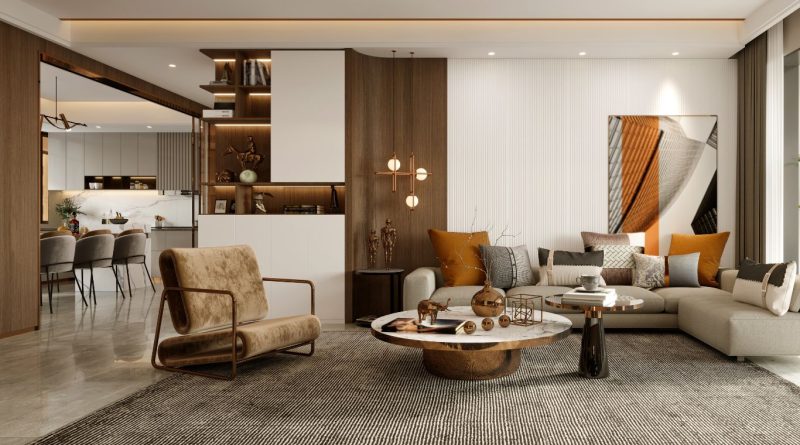 Modern luxury living room featuring high-end furniture, custom shelving, and elegant decor, showcasing a stylish home upgrade ideal for adding value.