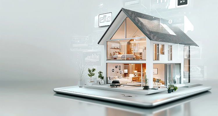 futuristic smart home design with digital interfaces and modern decor