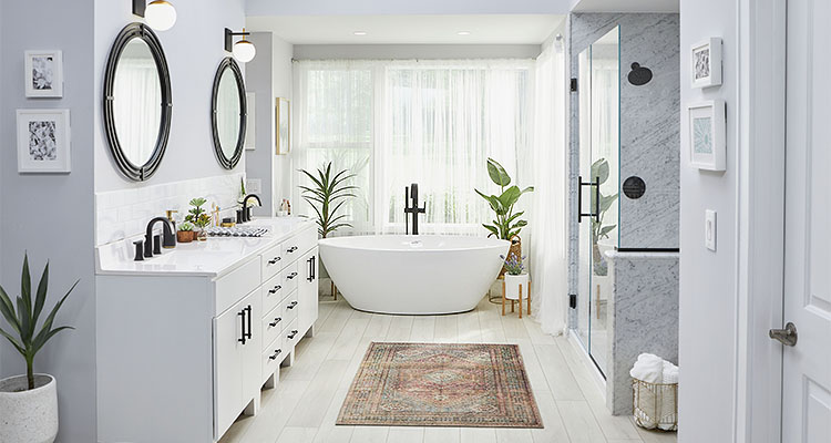 a modern, bright bathroom with a clean, minimalist design