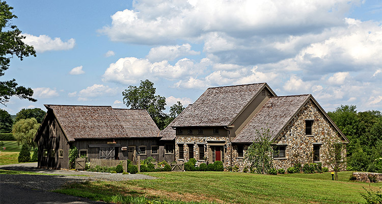 a stone and timber farmhouse